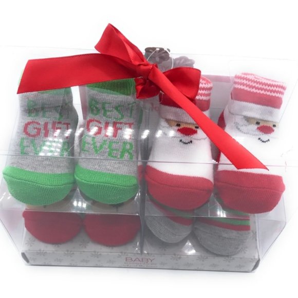 Baby Essentials Holiday Christmas 4 pairs of socks 0-6 mos. NEW in Box - Picture 2 of 6